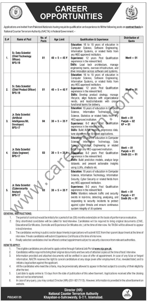 National Counter Terrorism Authority NACTA Jobs 17 July 2025 Express Tribune 1