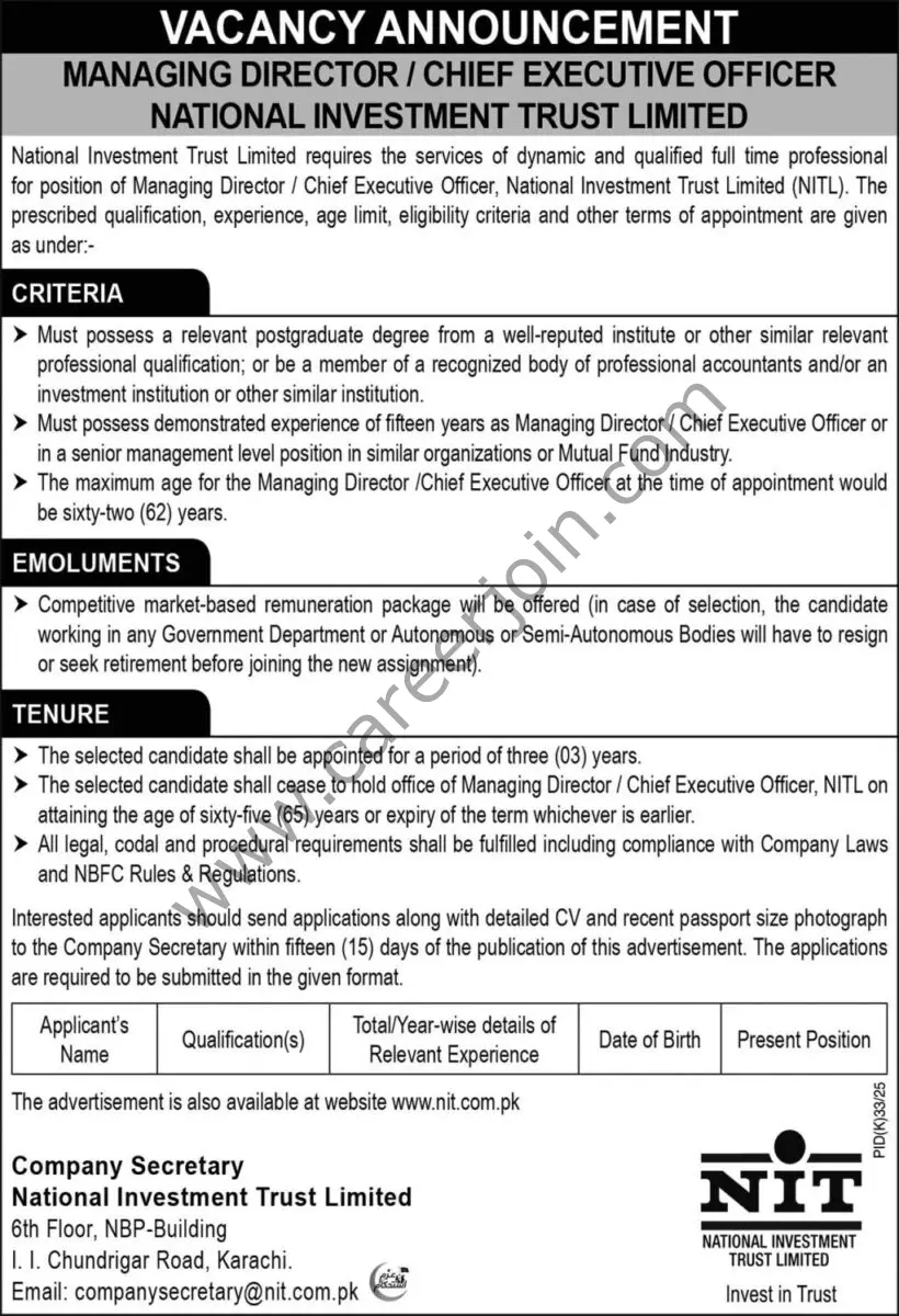 National Investment Trust Ltd Jobs 06 July 2025 Express 1