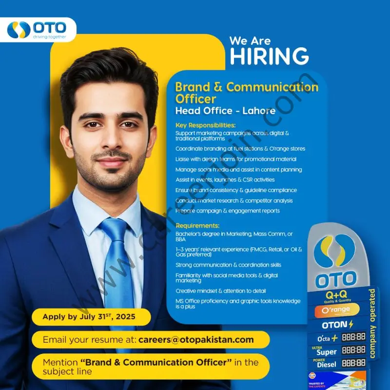 OTO Pakistan Jobs Brand & Communication Officer 1