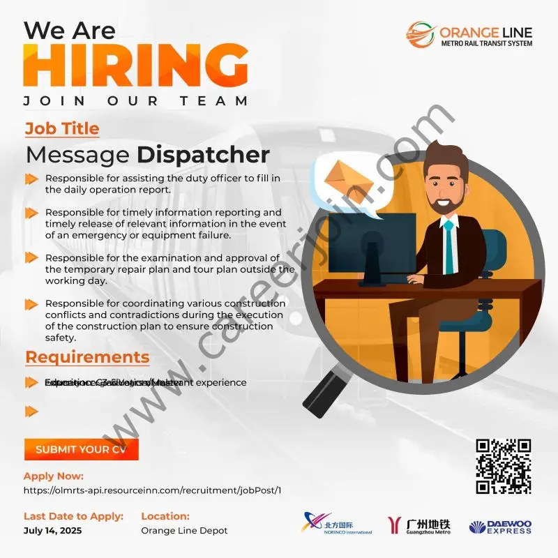 Orange Line Metro Rail Transit System (OLMRTS) Jobs Message Dispatcher 1