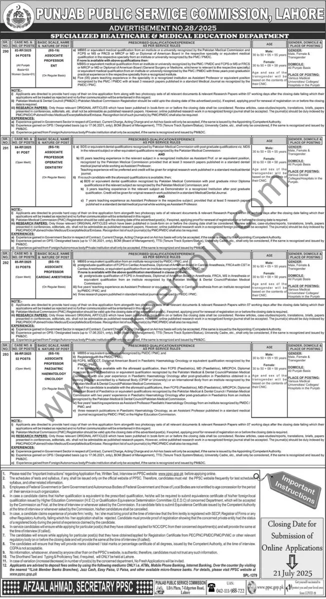 PPSC Punjab Public Service Commission Lahore Jobs 06 July 2025 Express Tribune 1