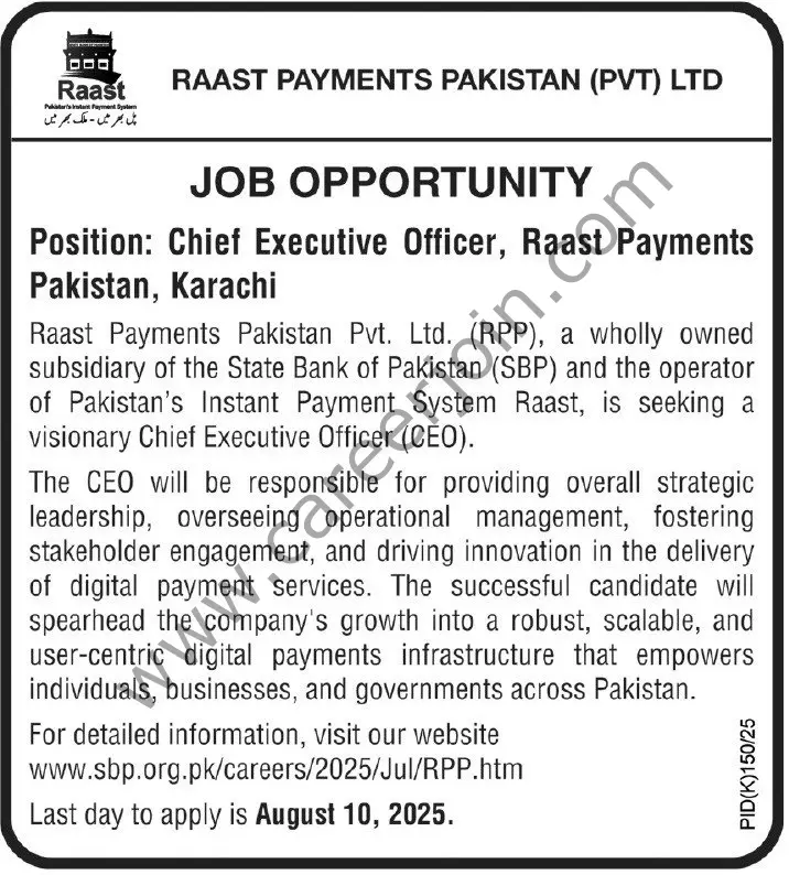 Raast Payments Pakistan Pvt Ltd Jobs 13 July 2025 Express Tribune 1