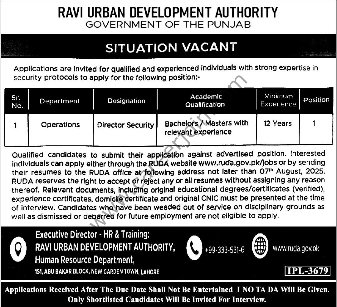 Ravi Urban Development Authority Jobs 25 July 2025 Express Tribune 1