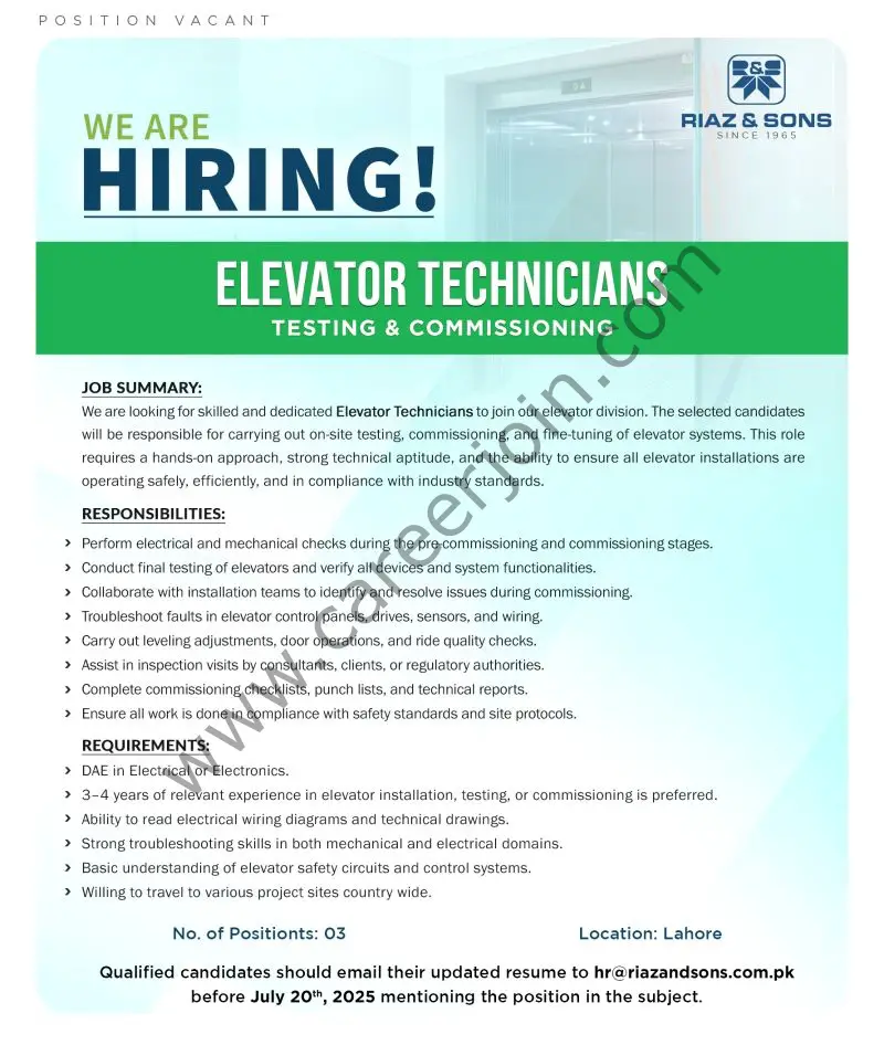 Riaz & Sons Jobs July 2025 1