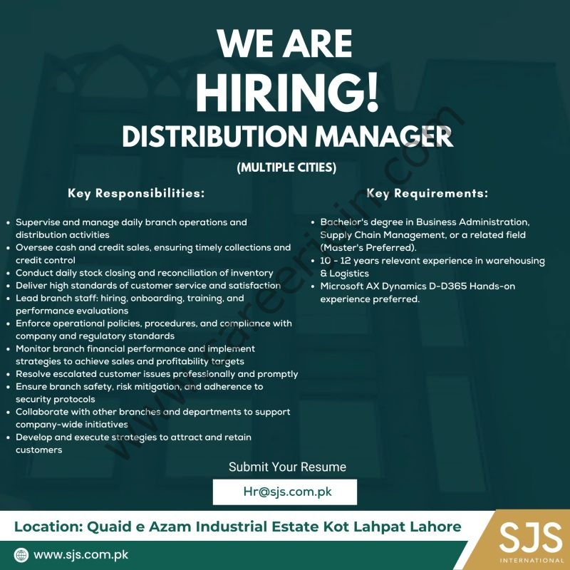 SJS International Jobs Distribution Manager 1