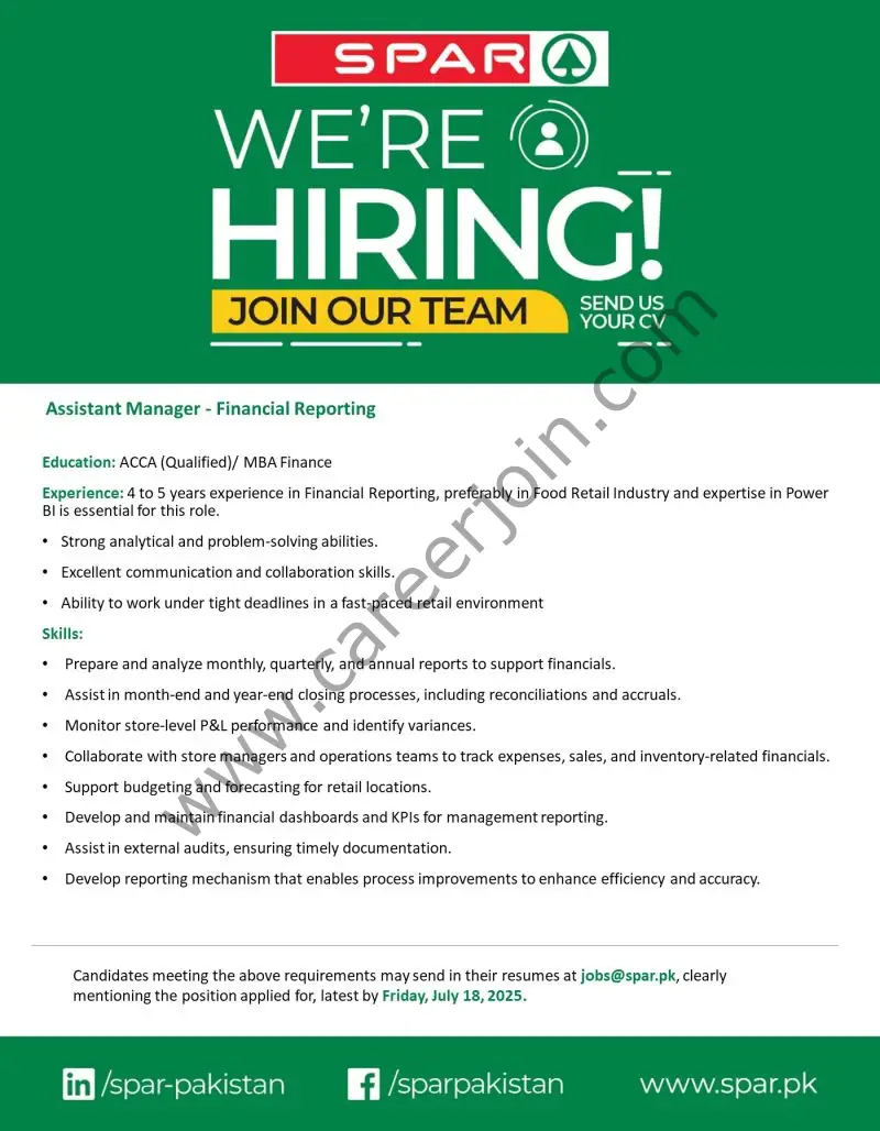 SPAR Pakistan Jobs Assistant Manager Financial Reporting 1