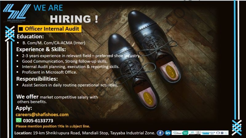 Shafi Pvt Ltd Jobs Officer Internal Audit 1