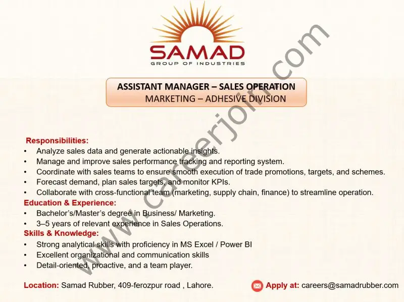 Samad Group Of Industries Jobs Assistant Manager Sales Operation Marketing 1