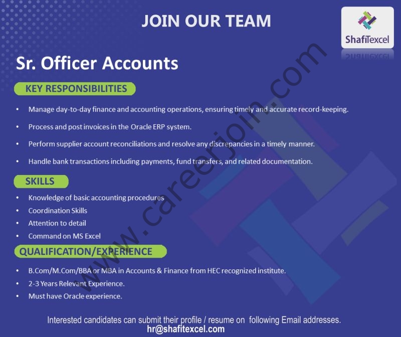Shafi Texcel Pvt Ltd Jobs Sr Officer Accounts 1