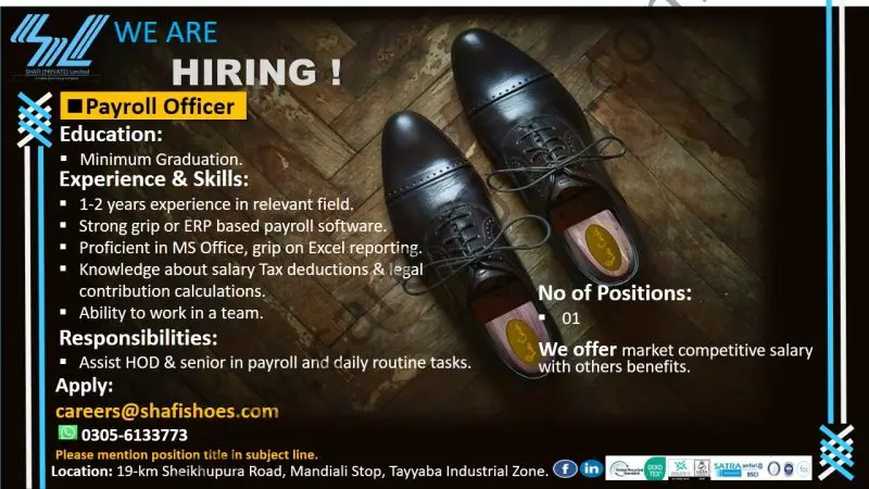 Shafi Pvt Ltd Jobs Payroll Officer 1