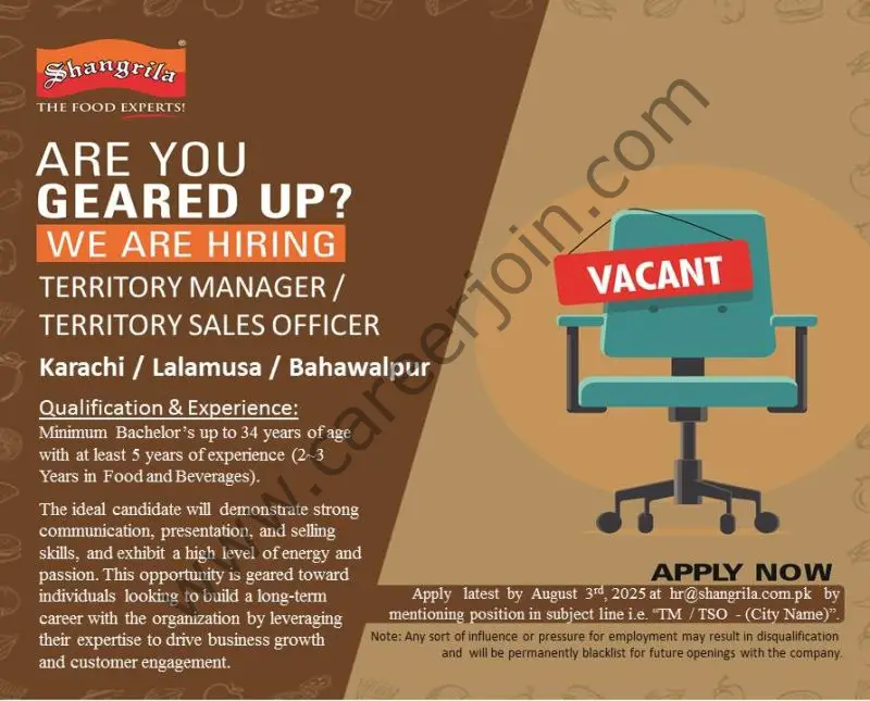 Shangrila Foods (Private) Limited Jobs Territory Manager / Territory Sales Officer 1