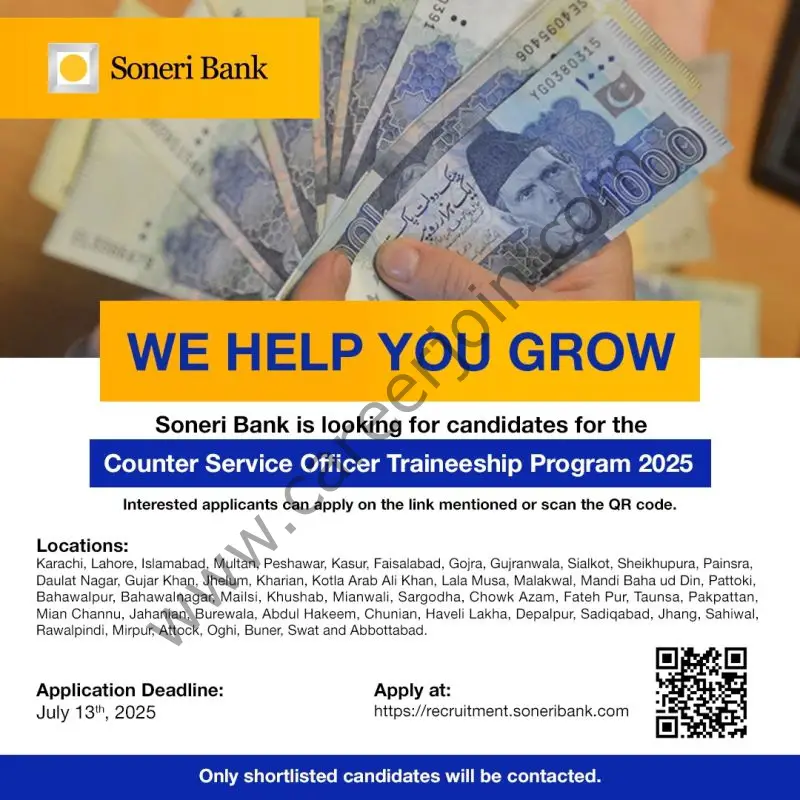 Soneri Bank Counter Service Officer Traineeship Program 2025 1