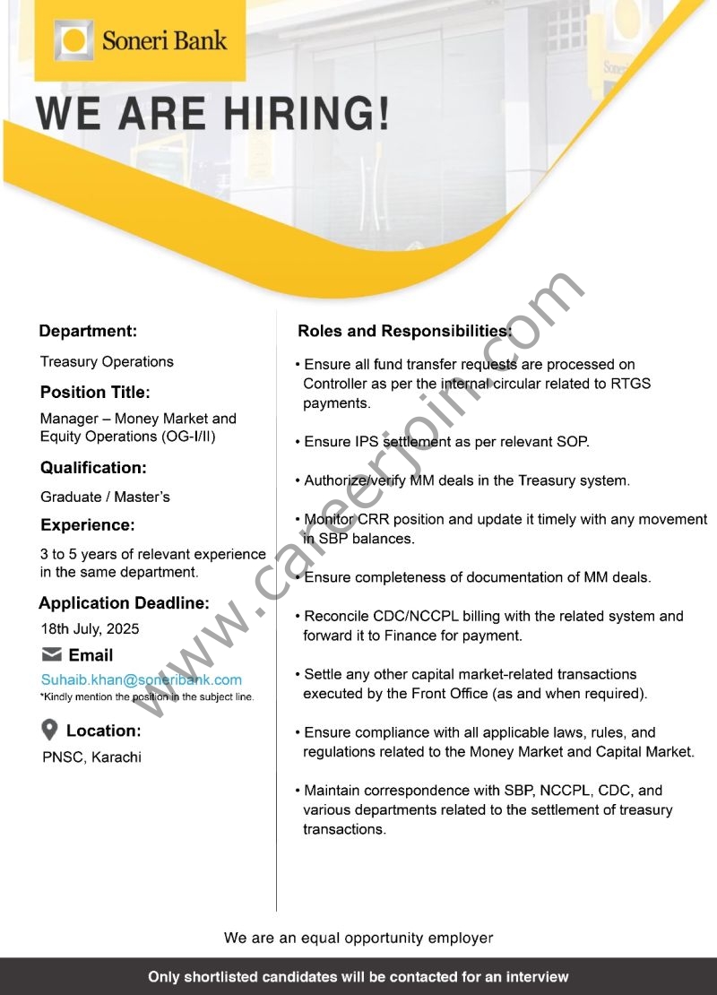 Soneri Bank Limited Jobs Manager Money Market and Equity Operations 1