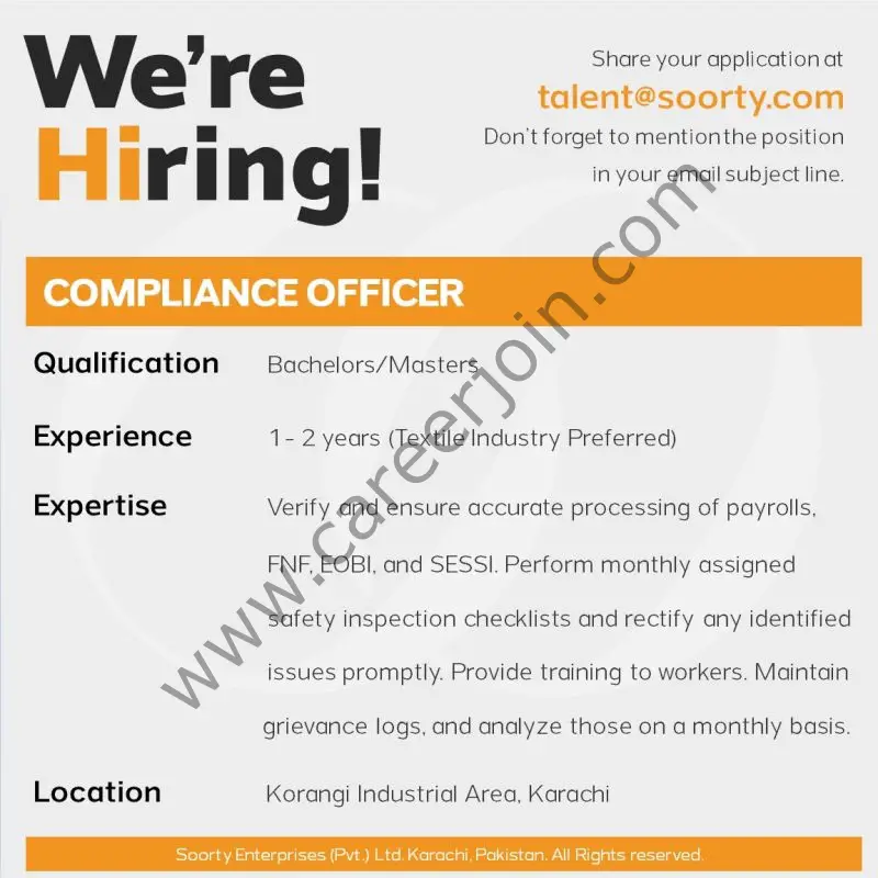 Soorty Enterprises Jobs Compliance Officer 1