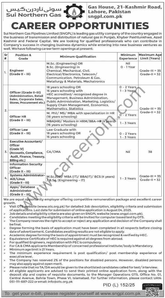 Sui Northern Gas Pipelines Ltd SNGPL Jobs 20 July 2025 Dawn 12