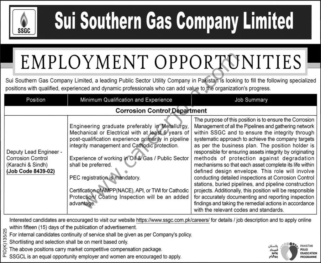 Sui Southern Gas Co Ltd SSGC Jobs 13 July 2025 Express 1