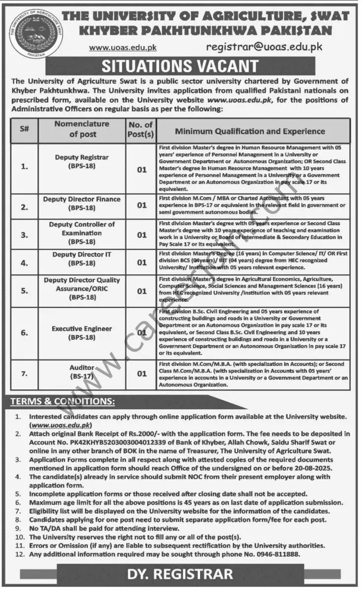 University of Agriculture SWAT Jobs 27 July 2025 Dawn 1