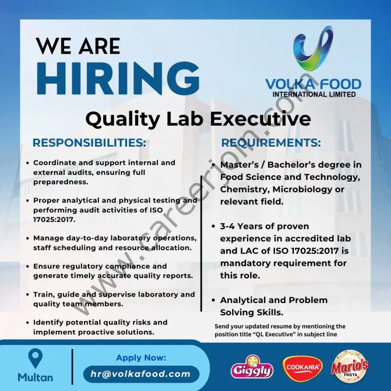 Volka Food International Limited Jobs Quality Lab Executive 1
