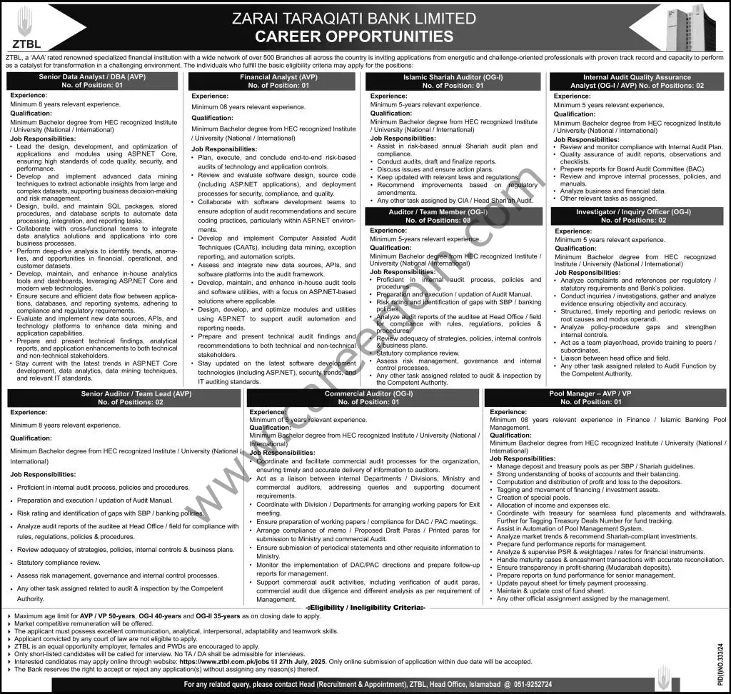Zarai Taraqiat Bank Ltd Jobs 13 July 2025 Express 1
