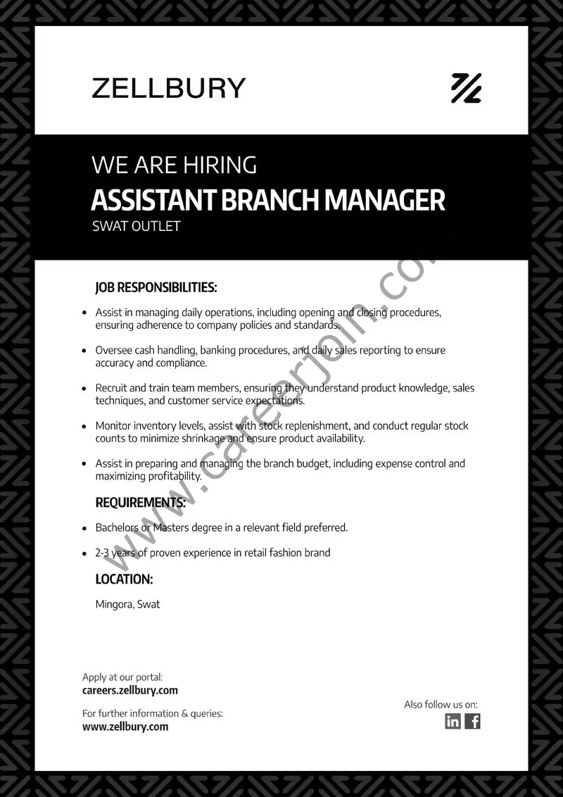 Zellbury Pakistan Jobs Assistant Branch Manager 1