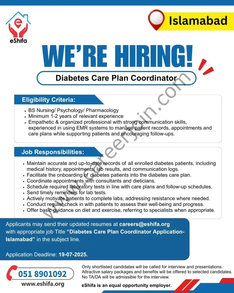 eShifa Jobs Diabetes Care Plan Coordinator 1