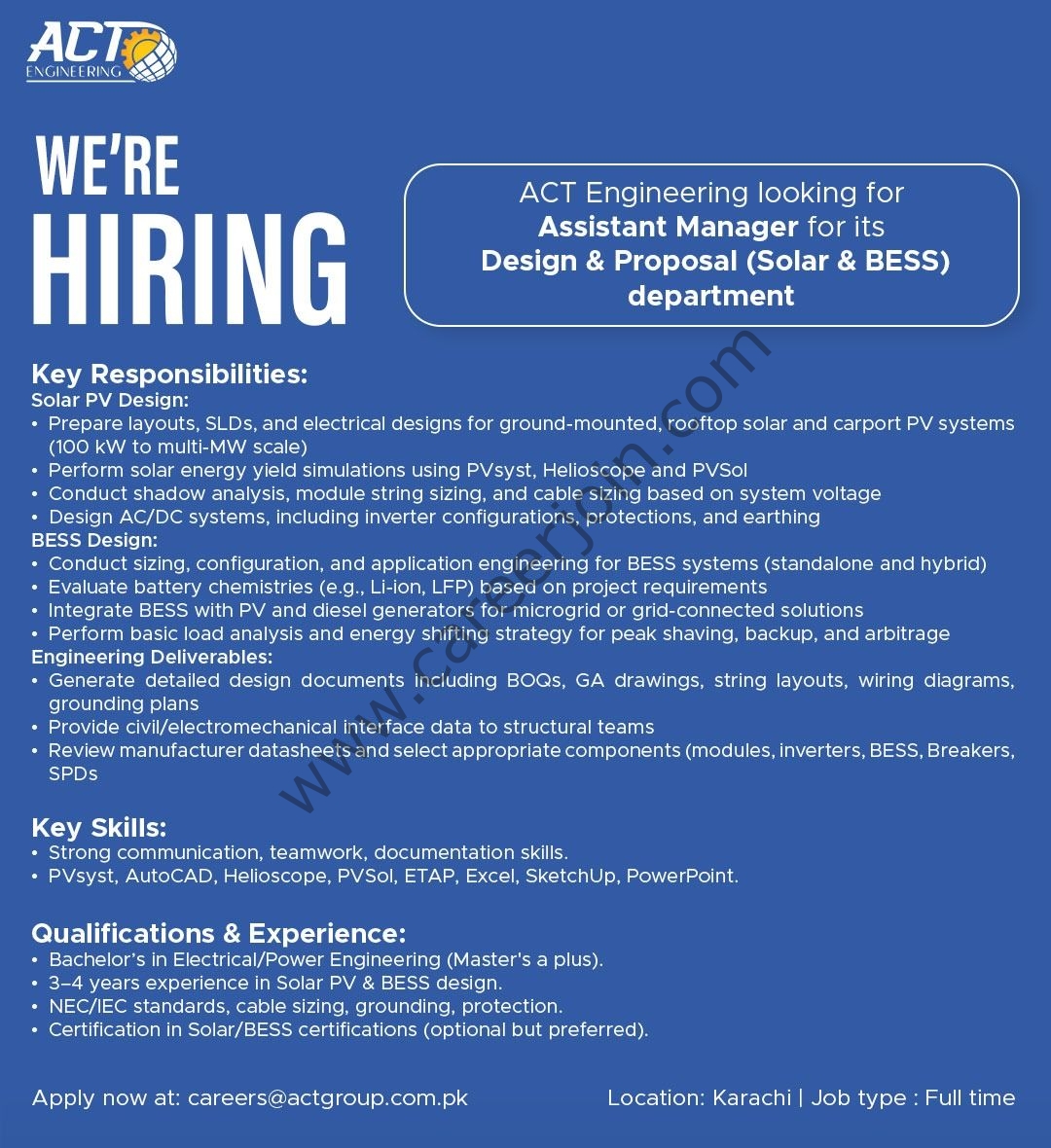 ACT Engineering Services Pvt Ltd Jobs Assistant Manager 1