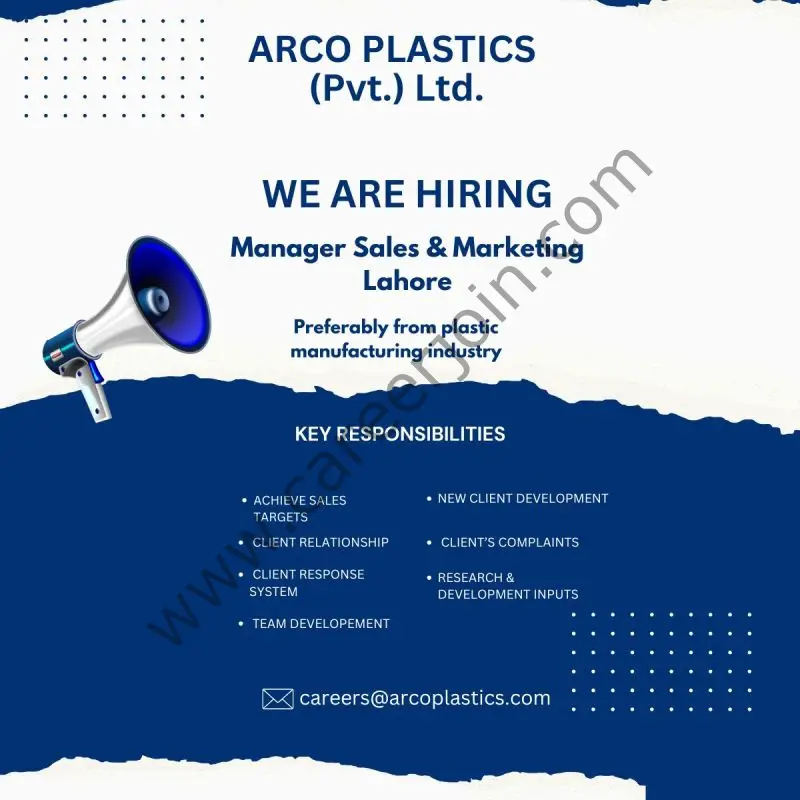 ARCO Plastic Pvt Ltd Jobs Manager Sales & Marketing 1