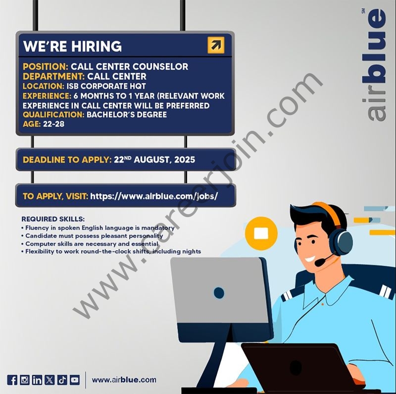 Airblue Pakistan Jobs Call Center Counselor 1