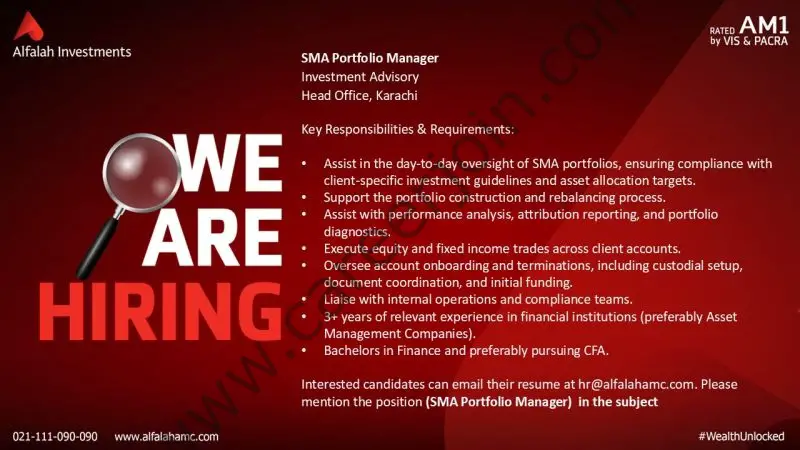 Alfalah Investments Jobs SMA Portfolio Manager 1