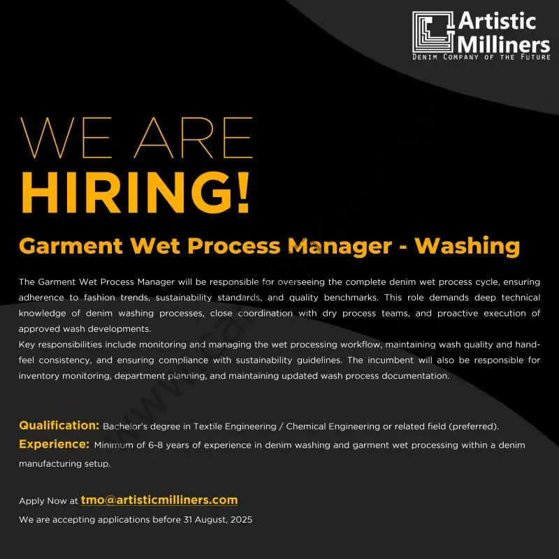 Artistic Milliners Pvt Ltd Jobs Garment Wet Process Manager 1