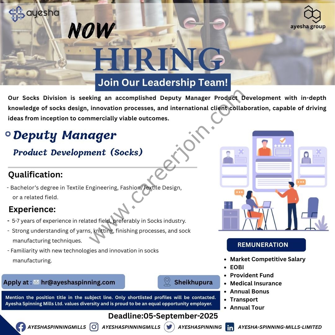 Ayesha Spinning Textile Mills Jobs Deputy Manager Product Development 1