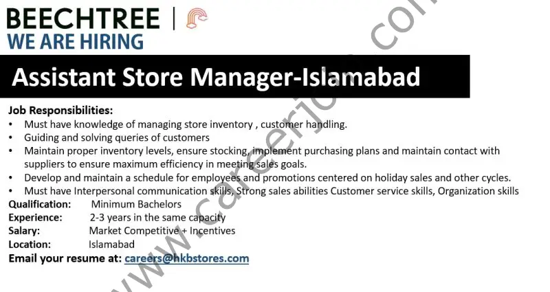 Beechtree Jobs Assistant Store Manager 1