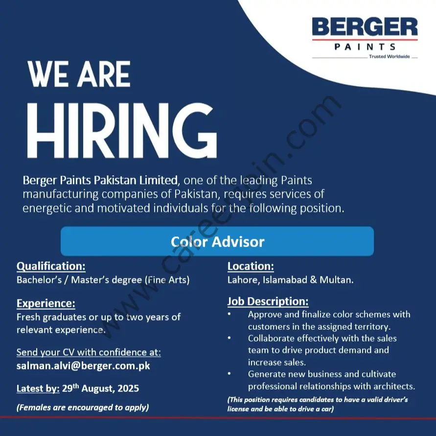 Berger Paints Pakistan Jobs Color Advisor 1