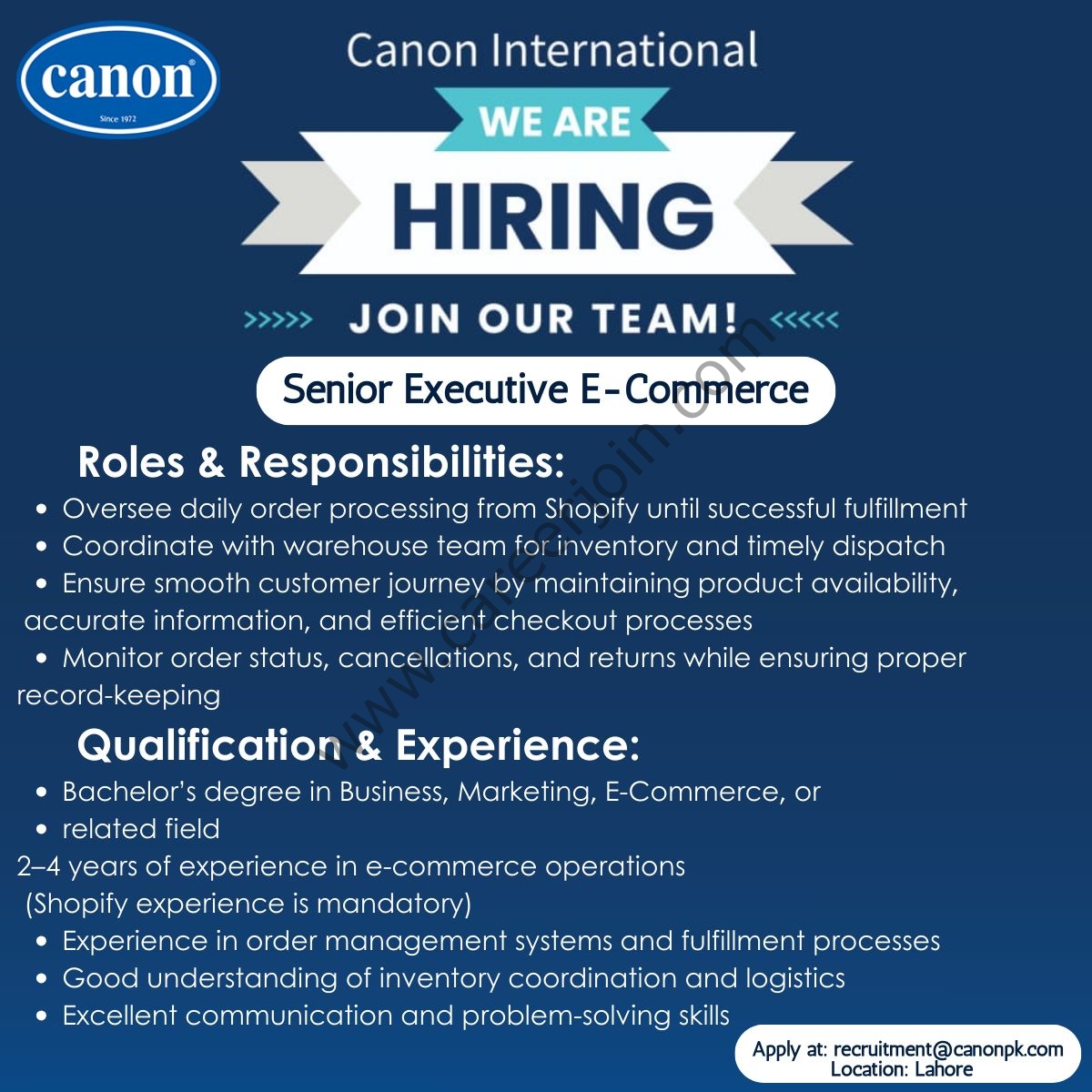 Canon International Pvt Ltd Jobs Senior Executive E-Commerce 1