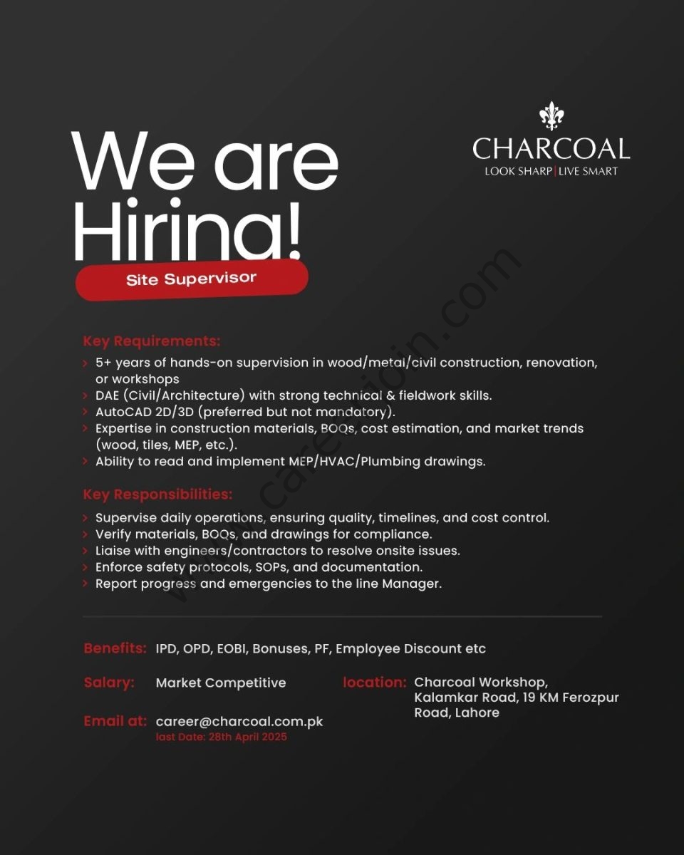 Charcoal Pvt Ltd Jobs Site Supervisor 1