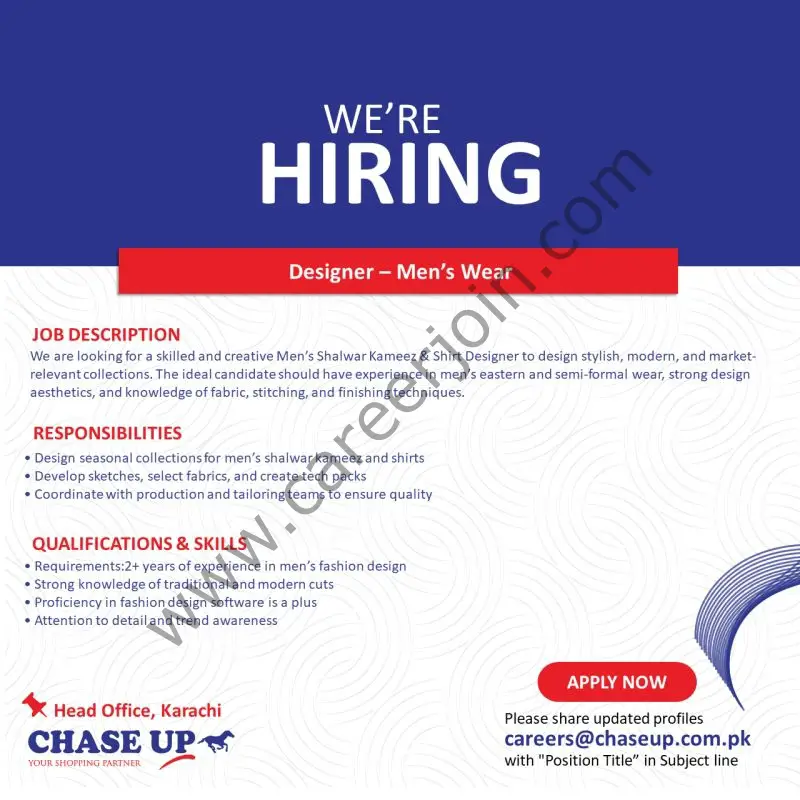 Chase Up Jobs Designer Men's Wear 1