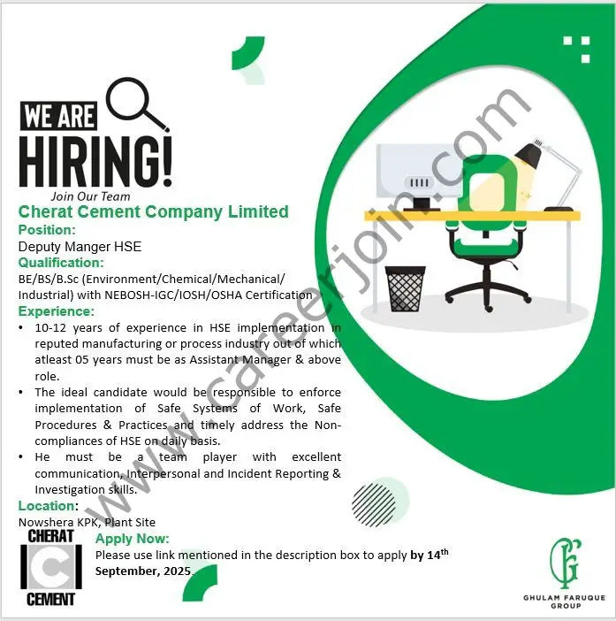 Cherat Cement Company Limited Jobs Deputy Manager HSE 1