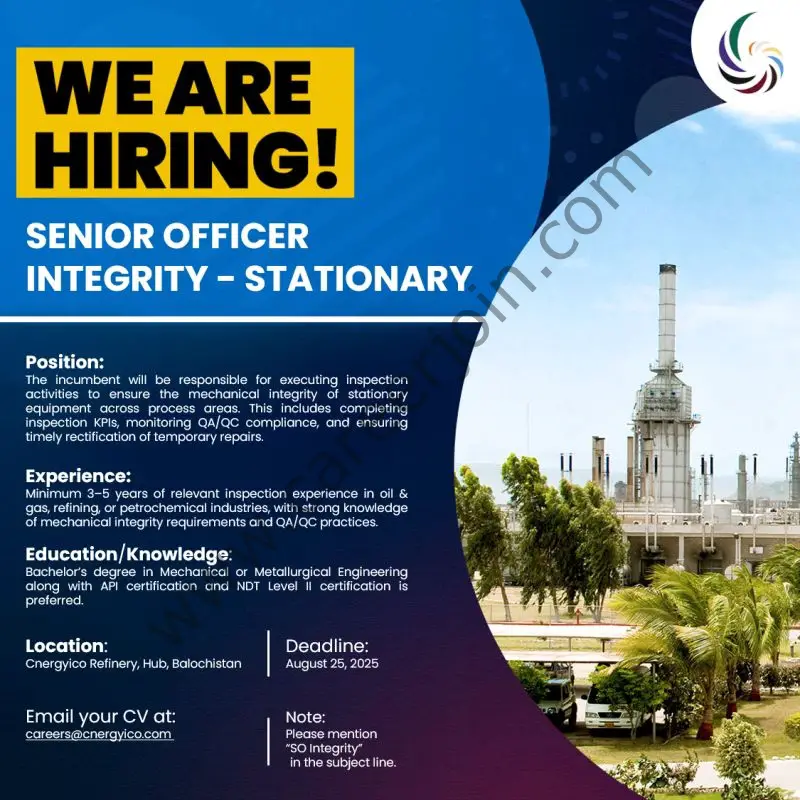 Cnergyico Pakistan Jobs Senior Officer Integrity Stationary 1