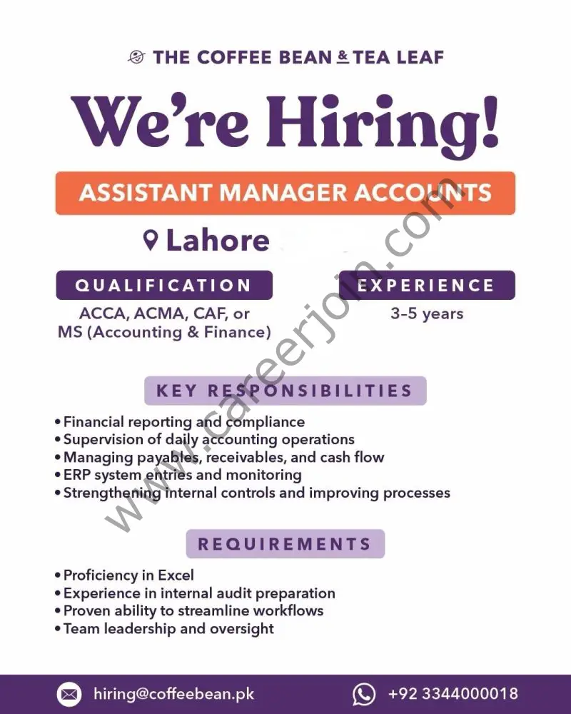The Coffee Bean & Tea Leaf Pakistan Jobs Assistant Manager Accounts 1