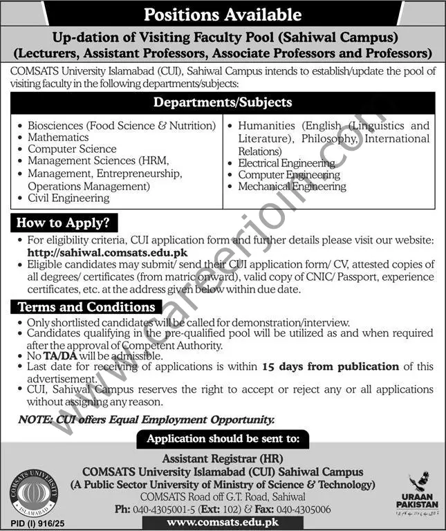 Comsats University Sahiwal Campus Jobs 03 August 2025 Express 1