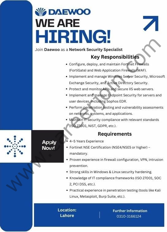 Daewoo Express Jobs Network Security Specialist 1