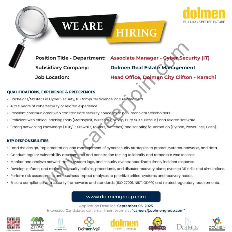 Dolmen Group Jobs Associate Manager Cyber Sercurity IT 1