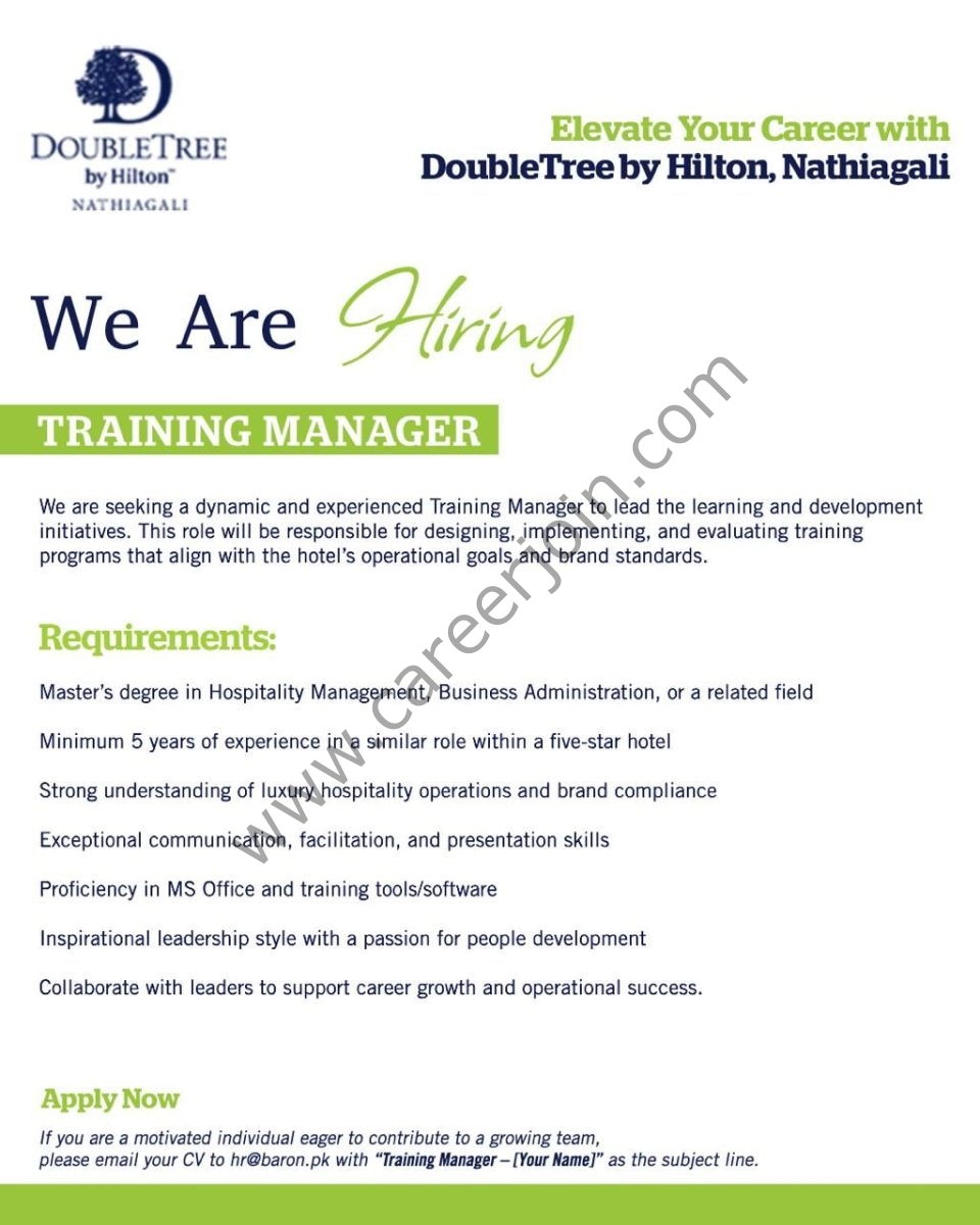 Double Tree by Hilton Nathiagali Jobs Training Manager 2