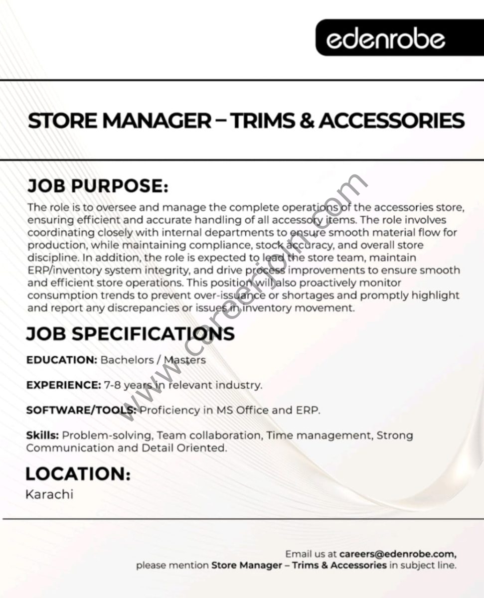 Edenrobe Jobs Store Manager Trims & Accessories 1