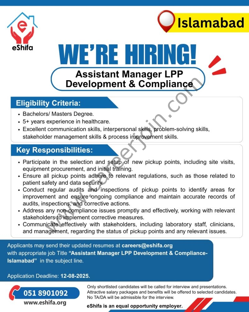 eShifa Jobs Assistant Manager LPP Development & Compliance 1