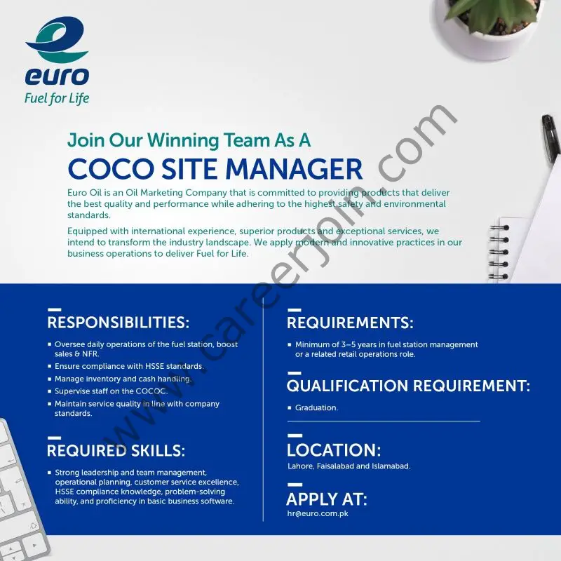 Euro Oil Pakistan Jobs COCO Site Manager 1