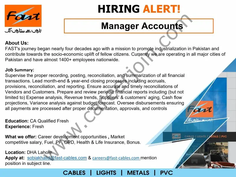 Fast Cables Limited Jobs Manager Accounts 1