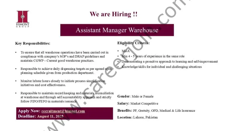 Himont Group Jobs Assistant Manager Warehouse 1