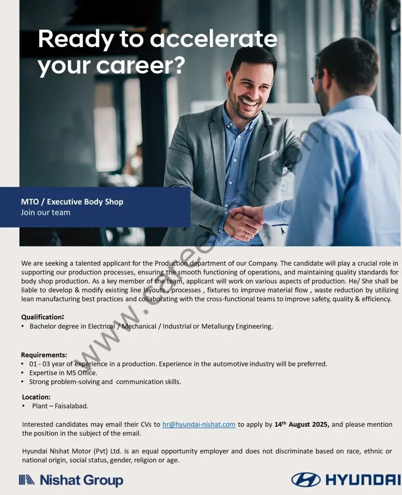 Hyundai Nishat Motor Pvt Ltd Jobs MTO / Executive Body Shop 1