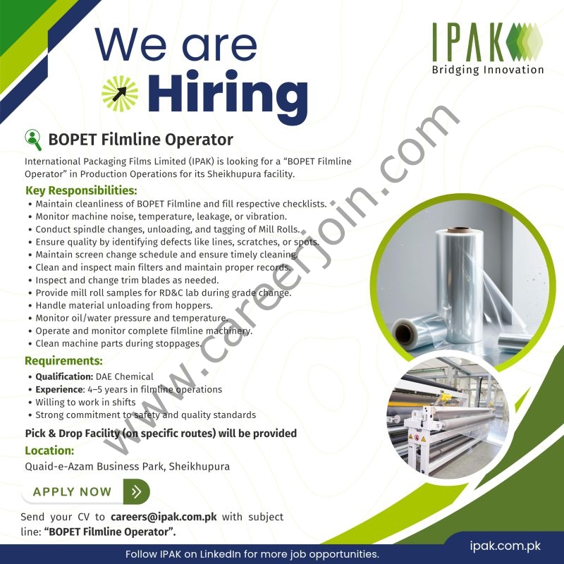 International Packaging Films Limited (IPAK) Jobs BOPET Filmline Operator 1